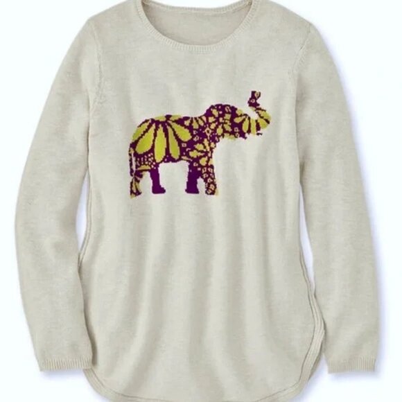 Coldwater Creek Sweaters - Coldwater Creek Cream Purple Elephant Sweater Elephant Walk Intarsia size S